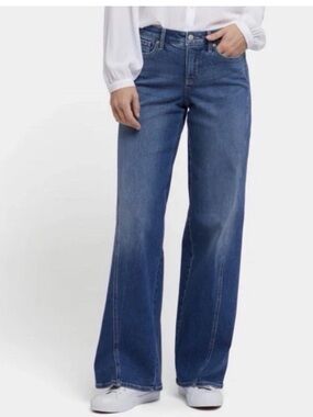 NWT NYDJ Teresa Wide Leg Jeans Contoured Seams 31" Inseam Romantic Blue Size 14